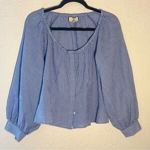 Tuckernuck Preppy Blue & White Plaid Print Cotton Blend Button Up Top Size M